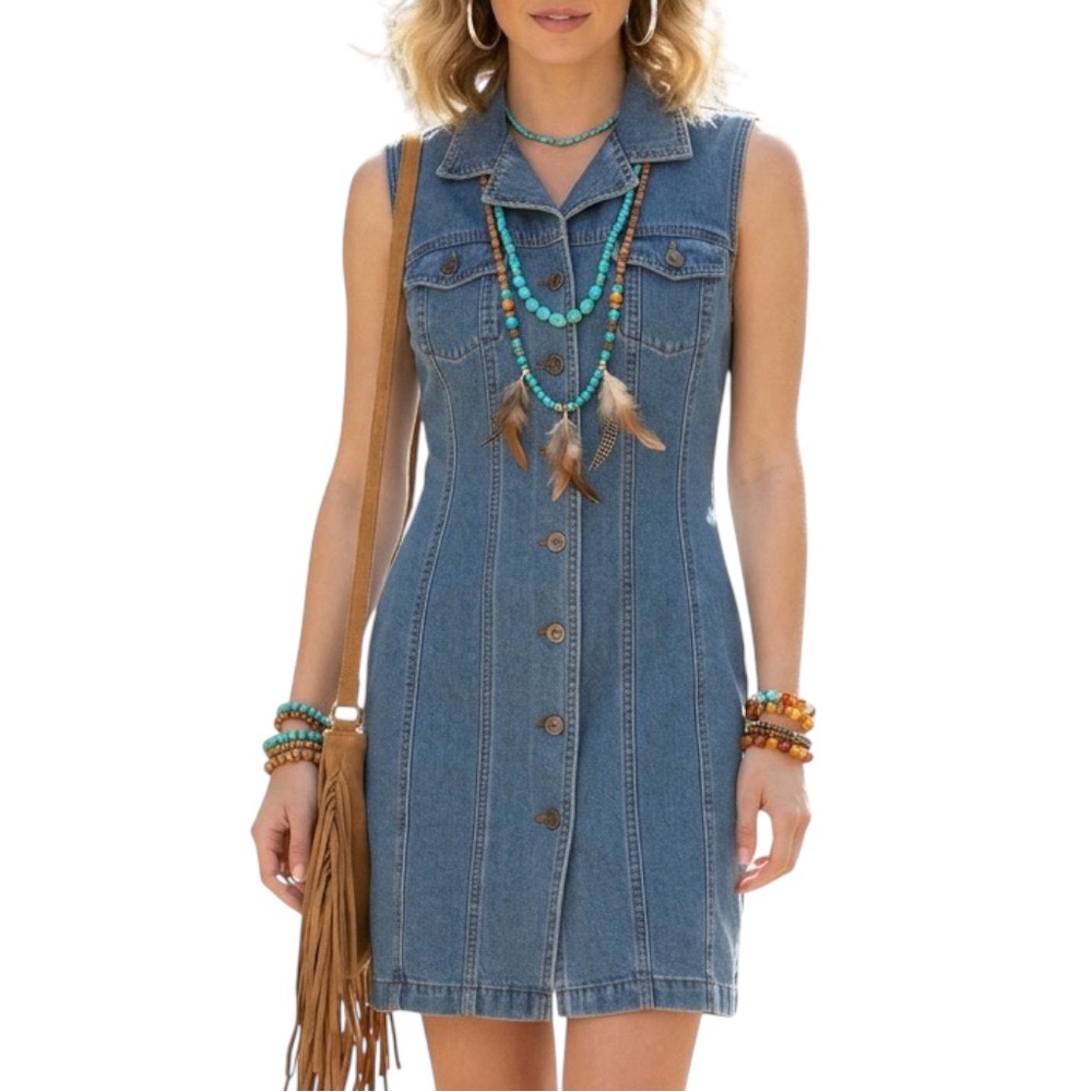 Squeeze Jeans Faded Blue Sleeveless Denim Vest Dress Small